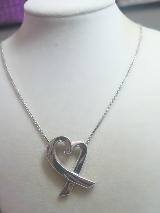 Tiffany And Co.stetling Silver Heart Pendant Necklace .XL 26 